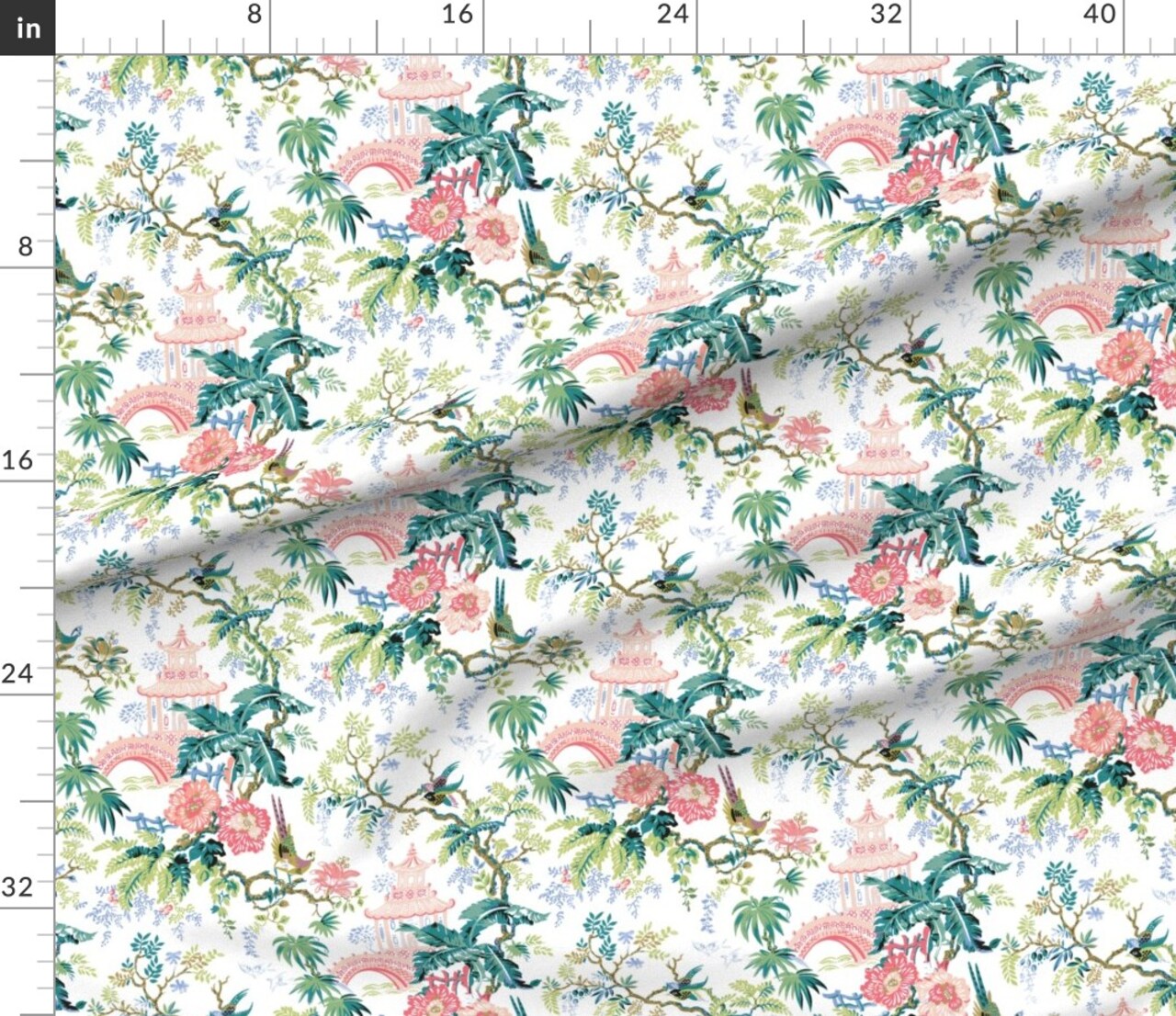 Chinoiserie Preppy Pagoda Grandmillennial Classic Traditional Custom Printed Fabric by Spoonflower Various Fabrics by the Yard or Fat Quarter